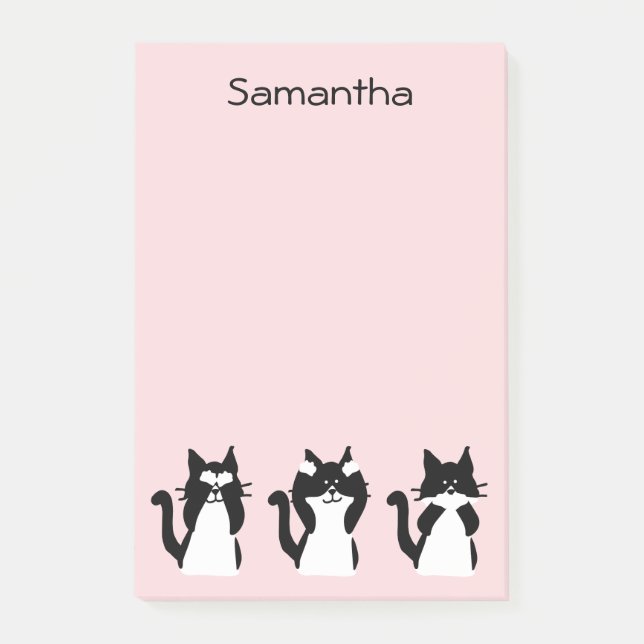 Tuxedo Cats Three Wise Kitties Pale Pink Custom Post-it Notes (Front)