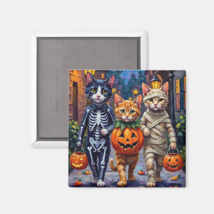 Tuxedo Cats Trick-or-Treating in Halloween Costume Magnet