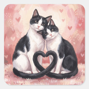 Tuxedo Cats Valentine's Day Square Sticker