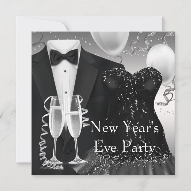 Tuxedo Champagne Confetti Black Tie Party Invitation (Front)