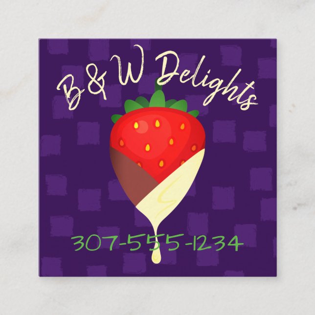 tuxedo chocolate covered strawberry fruit business square business card (Front)