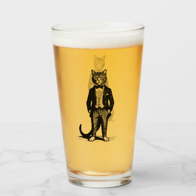 Tuxedo Classy Cat Glass (Front Filled)