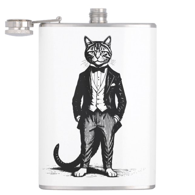 Tuxedo Classy Cat Hip Flask (Opened)
