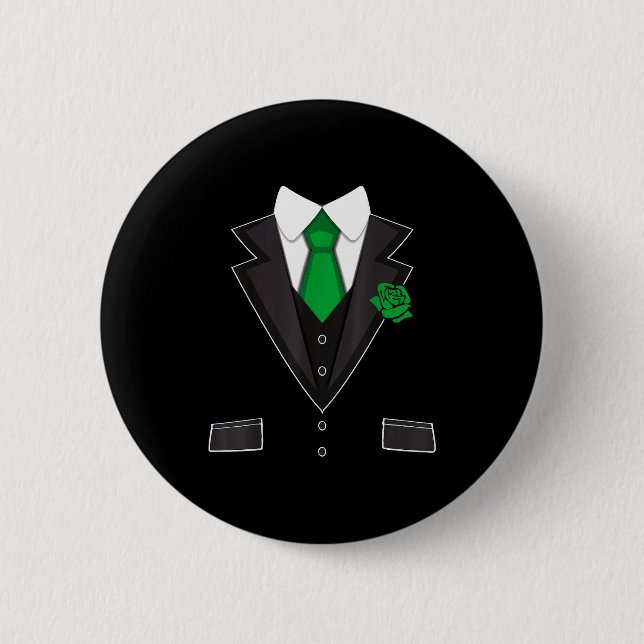 Tuxedo Costume Green Rose Tie Funny St. Patrick's  6 Cm Round Badge (Front)