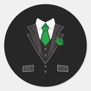 Tuxedo Costume Green Rose Tie Funny St. Patrick's  Classic Round Sticker
