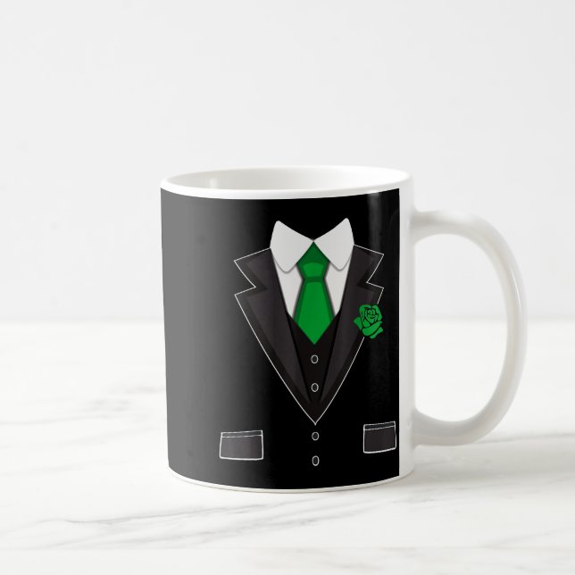 Tuxedo Costume Green Rose Tie Funny St. Patrick's  Coffee Mug (Right)