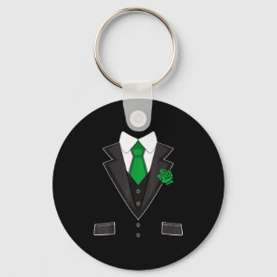Tuxedo Costume Green Rose Tie Funny St. Patrick's  Key Ring