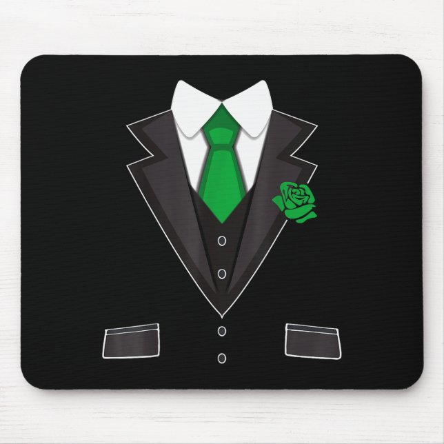 Tuxedo Costume Green Rose Tie Funny St. Patrick's  Mouse Mat (Front)