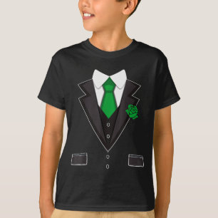 Tuxedo Costume Green Rose Tie Funny St. Patrick's T-Shirt
