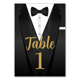 Tuxedo Event Bow Tie Black Tie Party Gold Wedding Table Number