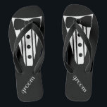 Tuxedo Flip Flops | Grooms Beach Wedding<br><div class="desc">The perfect touch to your destination beach or poolside wedding. Black flip flops with a black and white formal tuxedo, white shirt and black bow tie image. Your groom will marry in style with these fashionable "Formal Tuxedo Flip-Flops" Add a matching wedding gown style for the bride! Please visit my...</div>