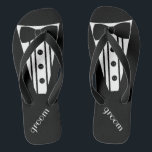 Tuxedo Flip Flops | Grooms Beach Wedding<br><div class="desc">The perfect touch to your destination beach or poolside wedding. Black flip flops with a black and white formal tuxedo, white shirt and black bow tie image. Your groom will marry in style with these fashionable "Formal Tuxedo Flip-Flops" Add a matching wedding gown style for the bride! Please visit my...</div>