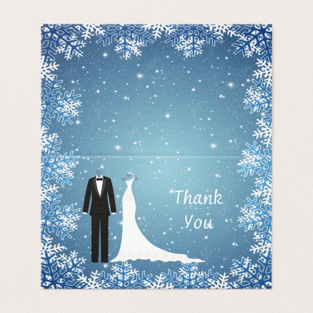 Tuxedo, gown, snowflakes on blue Thank you (Outside Unfolded)