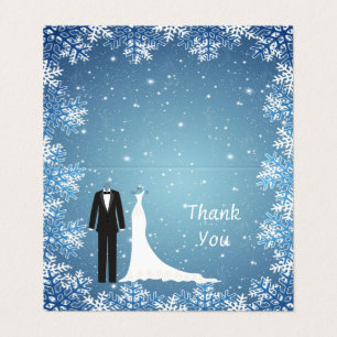 Tuxedo, gown, snowflakes on blue Thank you