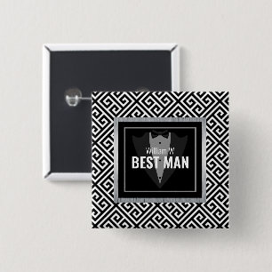 Tuxedo groomsman, best man black and white tuxedo  15 cm square badge