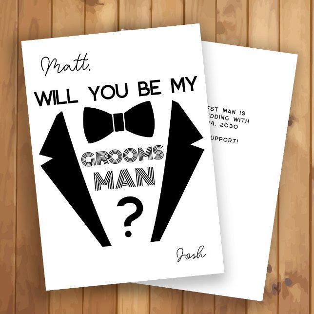 Tuxedo groomsmen black and white proposal card (Creator Uploaded)
