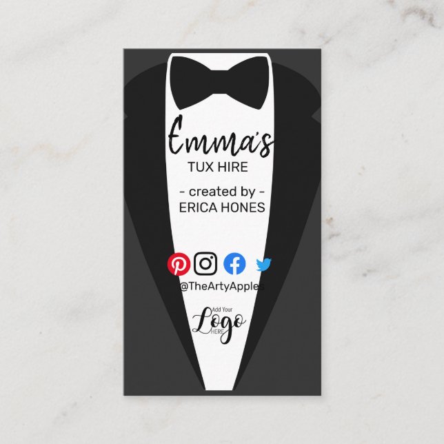 tuxedo hire wedding planner event organiser prom business card (Front)