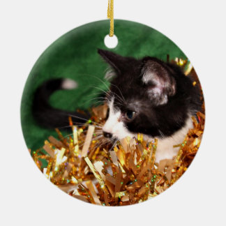 Tuxedo kitten Christmas Ceramic Tree Decoration