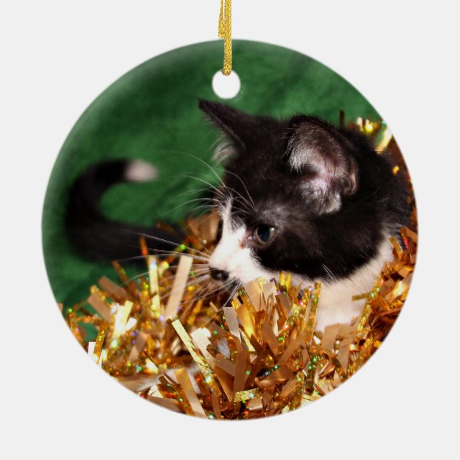 Tuxedo kitten Christmas Ceramic Tree Decoration (Back)