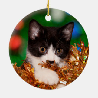 Tuxedo kitten Christmas Ceramic Tree Decoration