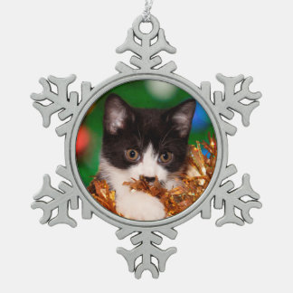 Tuxedo kitten Christmas Snowflake Pewter Christmas Ornament