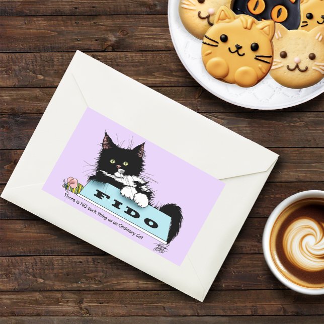 Tuxedo Kitten Dog's Bowl Rectangular Sticker (Creator Uploaded)
