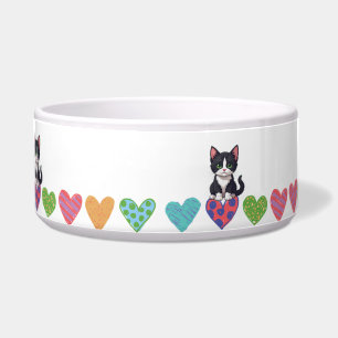 tuxedo kitten hearts pet food bowl