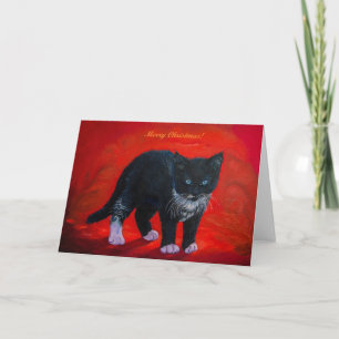 Tuxedo Kitten Merry Christmas Holiday Card