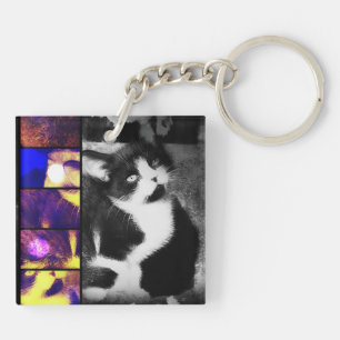 Tuxedo Kitten Photo Art Keychain