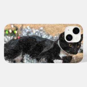 Tuxedo Kitten Tinsel and Lights Painterly Case-Mate iPhone 14 Case