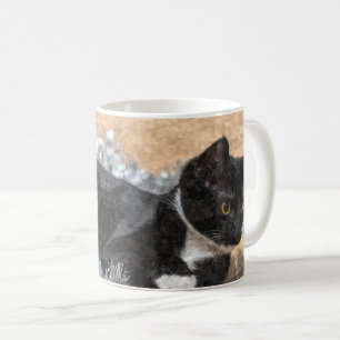 Tuxedo Kitten Tinsel and Lights Painterly Coffee Mug