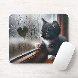 Tuxedo Kitten With a Window Heart Mouse Mat