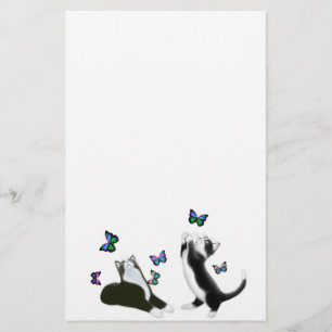 Tuxedo Kittens with Butterflies Stationery