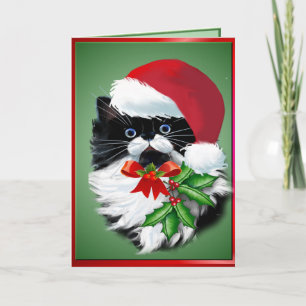 Tuxedo Kitty at Christmas Holiday Card
