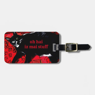 Tuxedo Kitty on Red Rug Luggage Tag