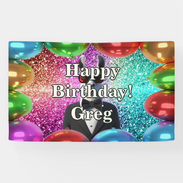 Tuxedo Llama Personalised character birthday Banner (Horizontal)