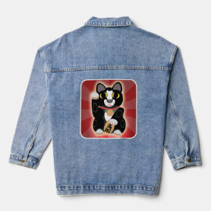 Tuxedo Lucky Cat Cartoon Fortune Pet Kitty Denim Jacket