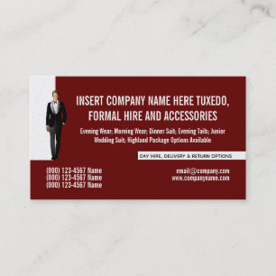 Tuxedo man formal suit renting business DIY maroon Business Card