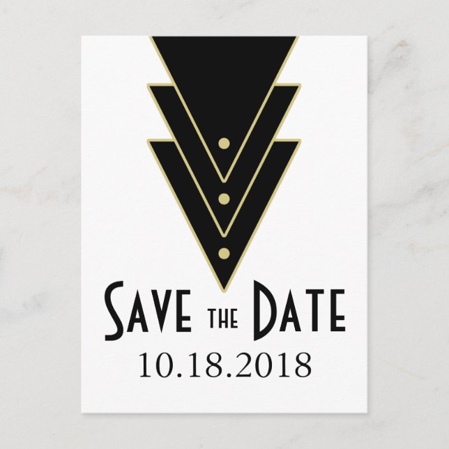 Tuxedo Modern Art Deco Save the Date Announcement Postcard (Front)