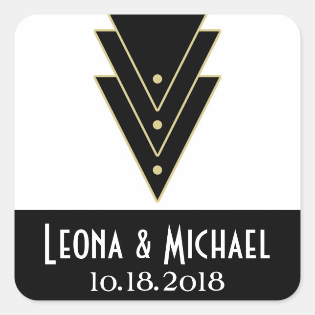 Tuxedo Modern Art Deco Wedding Square Sticker (Front)