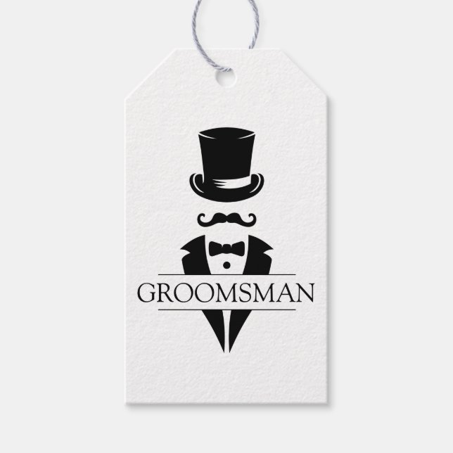 Tuxedo Moustache Groomsmen Gift Tags (Front)