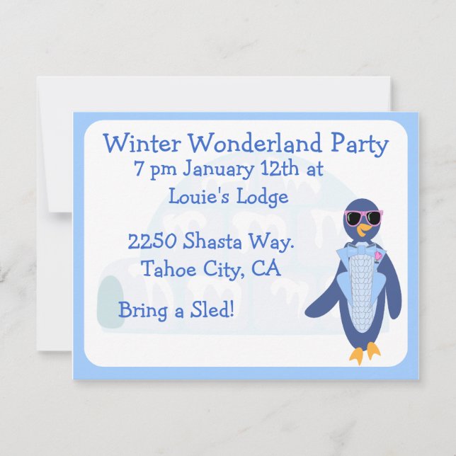 Tuxedo Penguin Winter Party Invitation (Front)