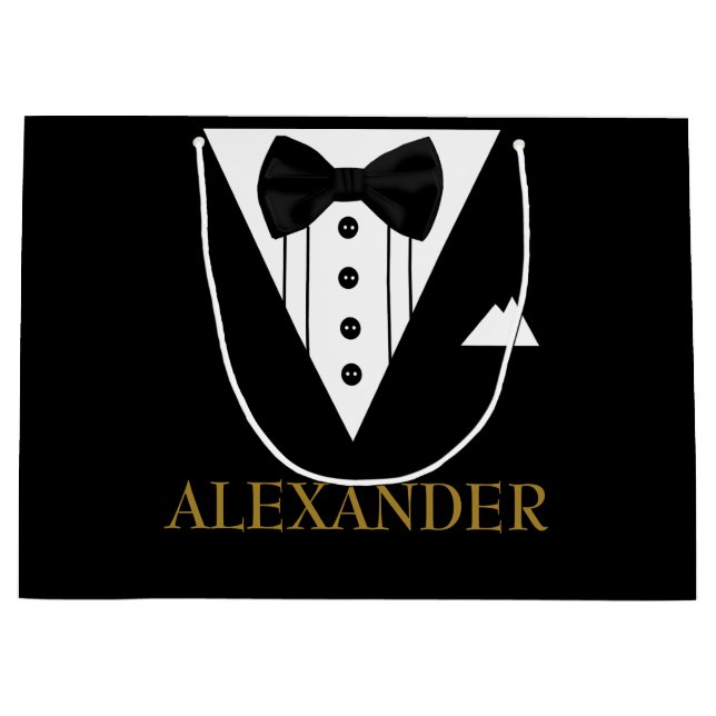 Tuxedo Personalised Groomsman  Wedding Thank You Large Gift Bag (Front)