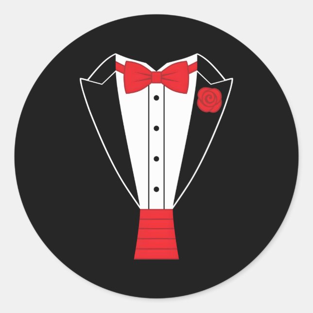 Tuxedo Red Bow Tie Classic Round Sticker (Front)
