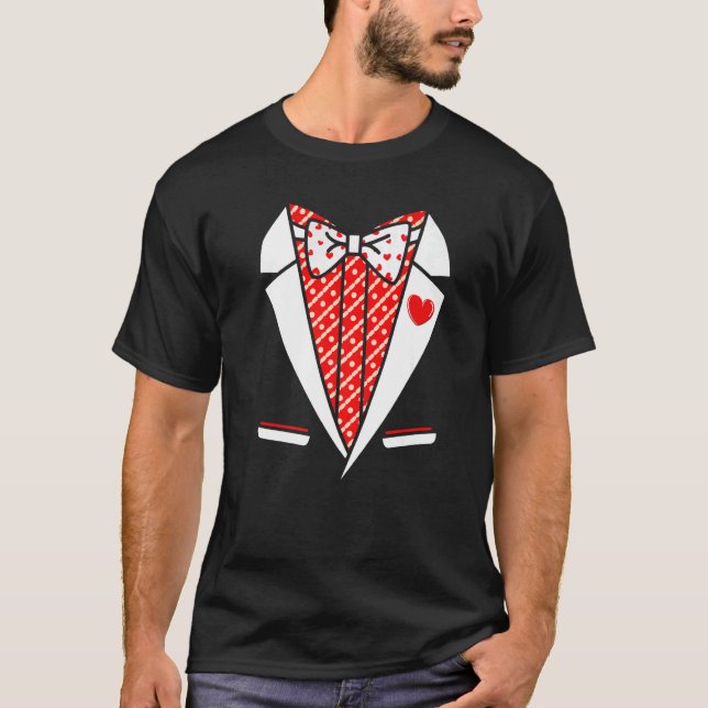Tuxedo Red Heart Valentines Day Funny Costume Men  T-Shirt (Front)