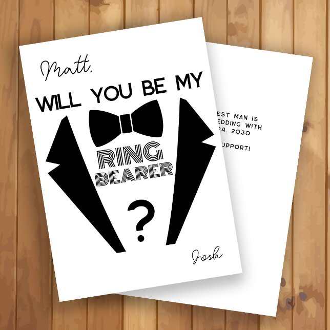 Tuxedo ring bearer black and white proposal card (Creator Uploaded)