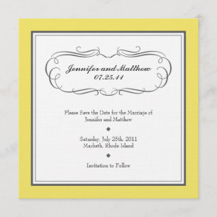 Tuxedo Save the Date - Yellow and Grey on Linen