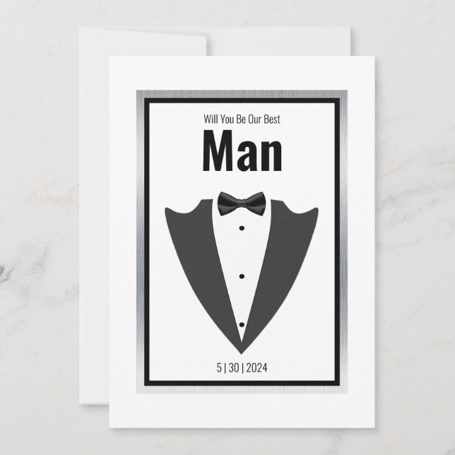 Tuxedo suit and bow tie black and white invitation (Front)
