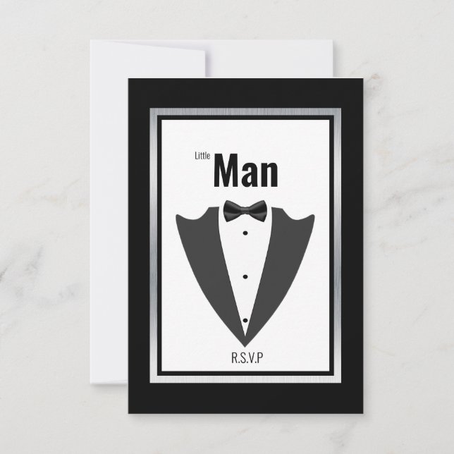 Tuxedo suit and bow tie black and white invitation (Front)
