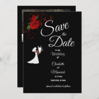 Tuxedo Suit & Bride Silhouette Red Roses Wedding